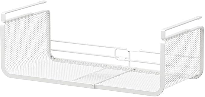 Expandable Under Shelf Basket Organizer, Under Shelf Storage, Hanging Baskets Under Cabinet for Pantry Kitchen Cupboard Desk Counter Bookshelf Space Saver Heavy Duty Slide-in (white, 1 Pack) by Janebert