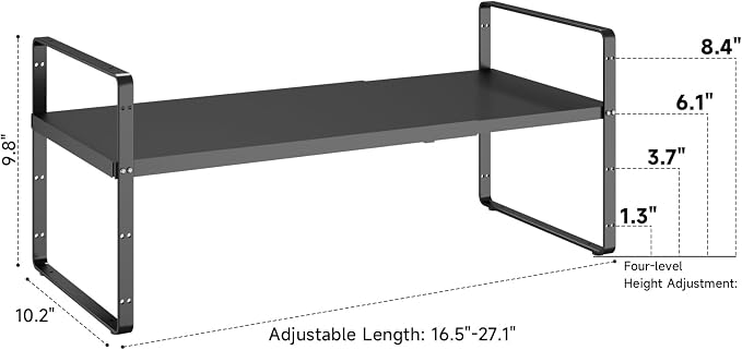 16.5~27.1" Expandable Shelf，2Pack 10.2" Wide Adjustable Height Cabinet Shelves，Black - Image 3