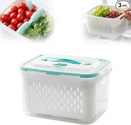 Fruit Storage Containers with Removable Colander (Green 6PCS, Large) | Leakproof Produce Containers for Fridge, Produce Storage Containers, Fridge Organizers and Storage for Fruit, Vegetables by Unknown