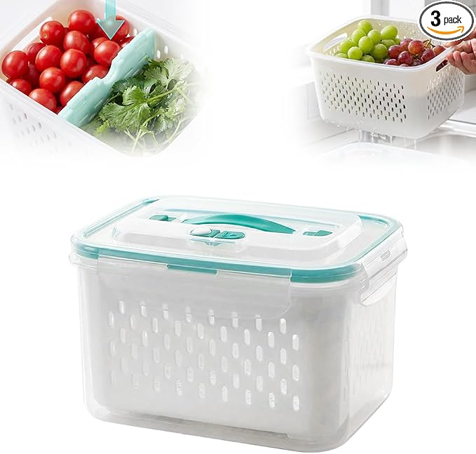 Fruit Storage Containers with Removable Colander (Green 6PCS, Large) | Leakproof Produce Containers for Fridge, Produce Storage Containers, Fridge Organizers and Storage for Fruit, Vegetables by Unknown