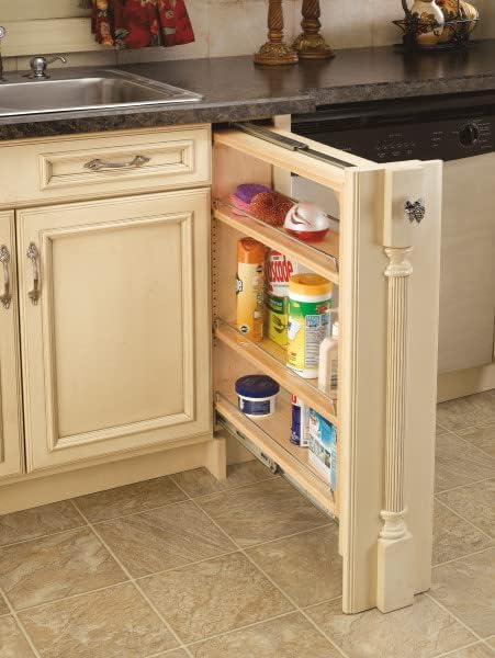 Rev-A-Shelf Pull Out Cabinet Organizer 432-BF-6C, Multi-Use 6-Inch Kitchen Cabinet Base Filler Wood with 3 Adjustable Shelves for Storage and Organizing, Wholesalehome Installation Kit Included - Image 2