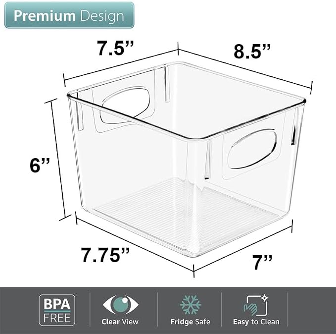 Sorbus 4 Pack Medium Clear Plastic Storage Bins, Clear Organizer Bins with Handle for Kitchen, Pantry, Cabinet, Refrigerator, Craft, Toys, Clothes, Closet, Under Sink, Bathroom Organizers and Storage - Image 5