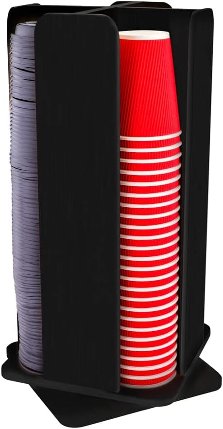 Restaurantware Restpresso 9 x 18 Inch Coffee Cup and Lid Organizer 1 Revolving Cup and Lid Holder - 4 Section Countertop Black Bamboo Cup and Lid Dispenser For Restaurants Homes or Offices by Restaurantware