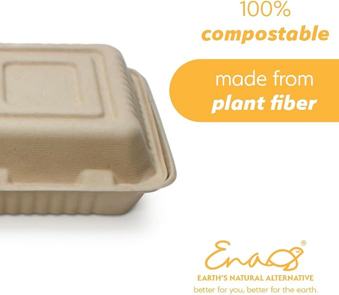 100% Compostable Disposable Food Containers with Lids [8”X8” 3-Comp 200 Pack] Eco-Friendly Take-Out TO-GO Containers, Heavy-Duty, Biodegradable, Unbleached by Earth's Natural Alternative - Image 3