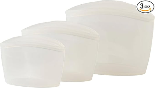 Blue Ginkgo Silicone Food Storage Bags, 3-Pack, Reusable, Made in Korea | Leakproof. Stand Up. Freezer and Dishwasher Safe. (Clear) by BLUEGINKGO