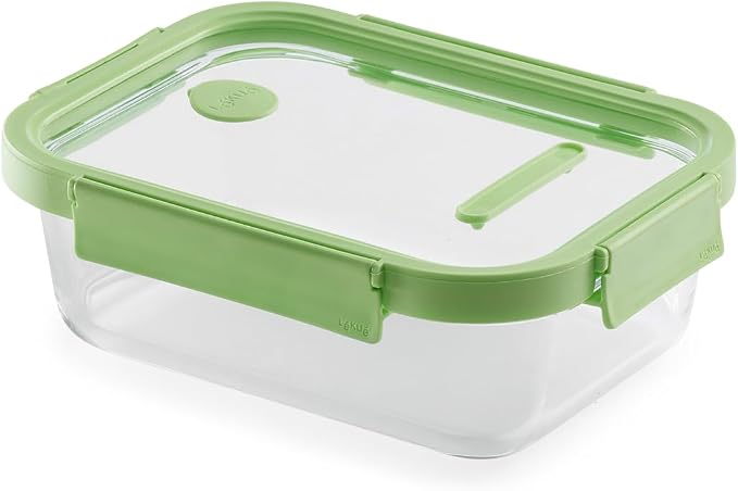 Lékué Rectangular Glass Food Container with Airtight Lid & Steam Valve - 51oz - Borosilicate Glass & 100% Platinum Silicone Lidded Dish for Storage and Cooking - Microwave, Freezer & Dishwasher Safe by Lekue