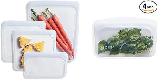 Stasher Reusable Silicone Storage Bags (4-Pack) + Snack Bag by Stasher
