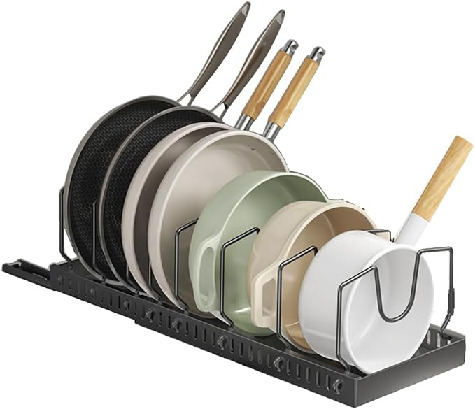 pots and pans organizer under cabinet,pot lid organizers inside cabinet holders for kitchen,Horizontal and vertical pulling modes,cast iron storage (Black Vertical pull-out) - Image 2