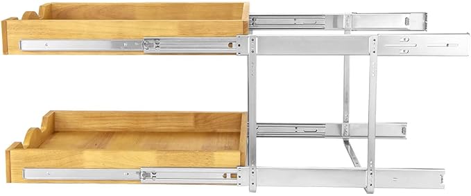 DINDON 2 Tier Pull Out Cabinet Organizer (14" W x 18" D) Slide Out Wood Drawer, Two Tier Sliding Shelf Organization and Storage… - Image 8