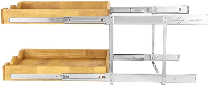 DINDON 2 Tier Pull Out Cabinet Organizer (20" W x 21" D) Wood And Metal Double Tier Slide Out Wood Drawer Under Cabinet Storage Organization - Image 6