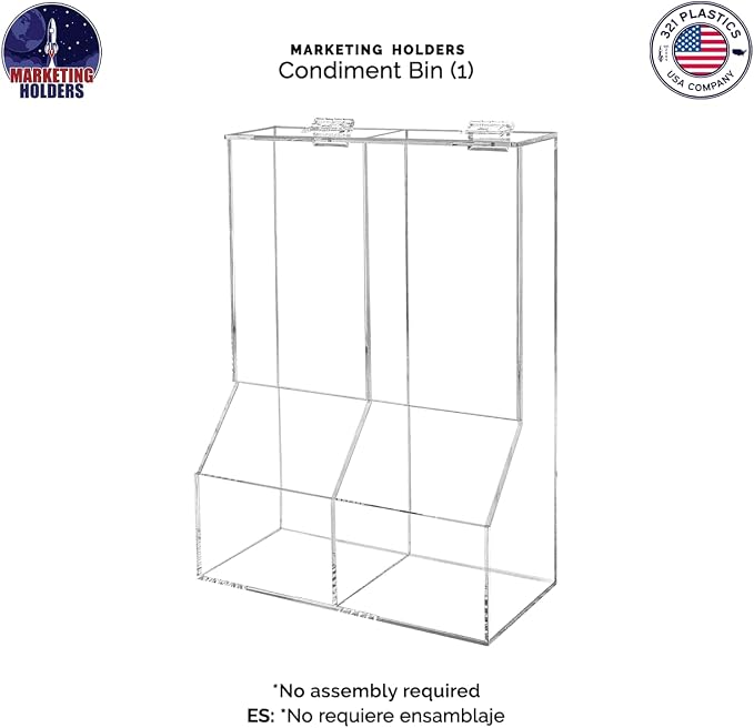 Marketing Holders Divided Condiment Bin with Lid 2 Compartment Sugar Packets or Wrapped Candy Caddy Clear Acrylic 8.5" x 12" Tabletop Organizer for Bakeries and Restaurants - Image 7