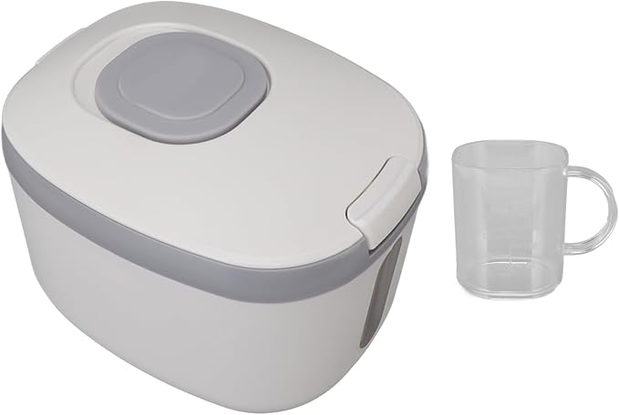 Rice Storage Container, Large Capacity Food Storage Container, Airtight Food Storage Container with Measuring Cup, Covered Rice Bucket, Cereal Dispenser Bin for Grains Nuts Flour(M Gray (10kg/22.0lb)) by TITA-DONG