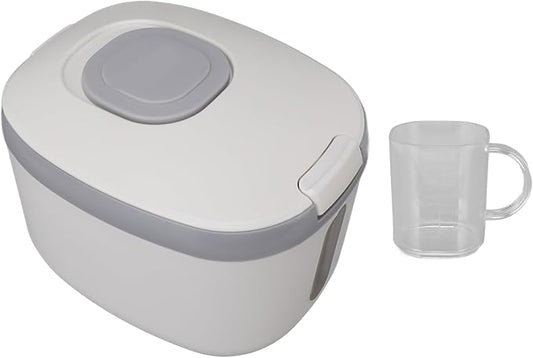 Rice Storage Container, Large Capacity Food Storage Container, Airtight Food Storage Container with Measuring Cup, Covered Rice Bucket, Cereal Dispenser Bin for Grains Nuts Flour(M Gray (10kg/22.0lb)) by TITA-DONG