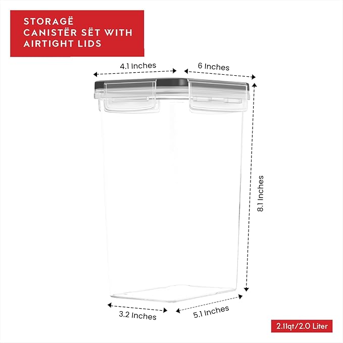 DWËLLZA KITCHEN Airtight Food Storage Containers Set of 6 Pieces 2L - Plastic BPA Free Kitchen Pantry Storage Containers - Dishwasher Safe - Include 8 Labels and Marker - Image 3