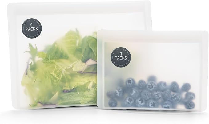 Reusable Sandwich Bags & Snack Bags Set, 8 Pack, 100% Silicone Reusable Storage Bag, Zip Lock Bags Silicone Food Storage Containers, Freezer Microwave Oven Dishwasher Safe, Translucent by SiliseaDirect