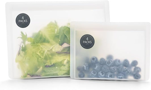 Reusable Sandwich Bags & Snack Bags Set, 8 Pack, 100% Silicone Reusable Storage Bag, Zip Lock Bags Silicone Food Storage Containers, Freezer Microwave Oven Dishwasher Safe, Translucent by SiliseaDirect