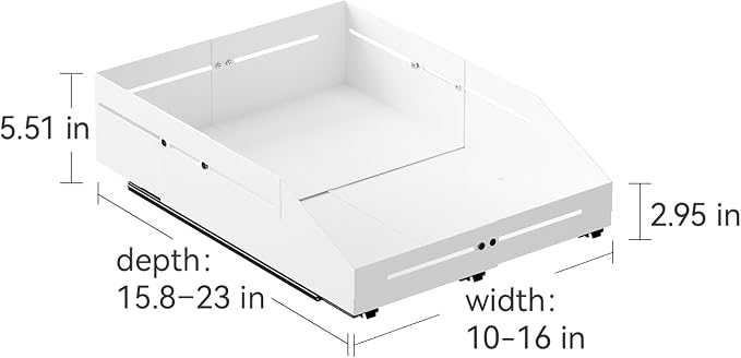 Pull Out Cabinet Organizer 15.8"-23"D&10"-16"W Raised Walls White | 5.5" Raised Side Walls Zero-Drill Adhesive Install 4-Way Expandable Design Triple-Rail Smooth Glide For Kitchen Cabinets - Image 2