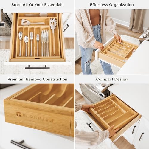 Silverware & Utensil Organizer Bundle, 16-28in & 14-25in | Includes two organizers, expandable 16-28 in; 14-25 in, food-safe bamboo, fits most drawers - Image 7