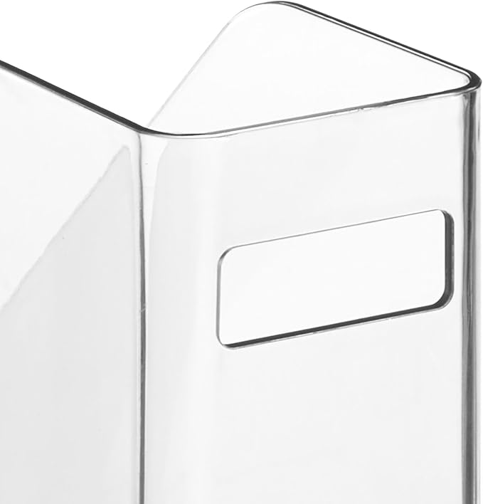 mDesign Plastic Slim Vertical File Folder Storage Organizer Bin with Handle, Hold Notebooks, Binders, Envelopes, Magazines for Home Office, Work Desktops, Ligne Collection, 8 Pack, Clear - Image 4