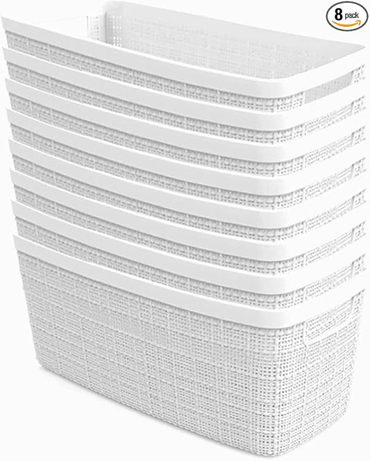Curver Set of 8 Slim 6.8L Jute Decorative Plastic Organization and Storage Baskets - Perfect Bins for Home Office, Closet Shelves, Kitchen Pantry and All Bedroom Essentials, White by Unknown