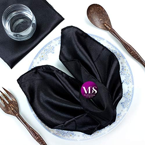 VDS - 125 Pieces | Satin Napkins 20 x 20 Inch Square | Kitchen & Dinner Table Napkins Cloths Handkerchief for Restaurant Bistro Wedding Christmas Birthday Party Dinner Decoration (Black) by VDS