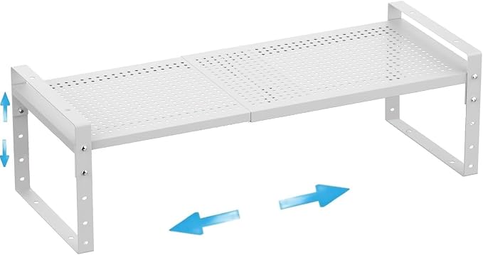 Expandable,Adjustable & Stackable Spice Rack, Cabinet Kitchen Countertop Shelf Organizer,Metal Pantry Storage Shelves - Space-Saving Storage Solution(1Pack/White/Medium) by Goodqualityproducts