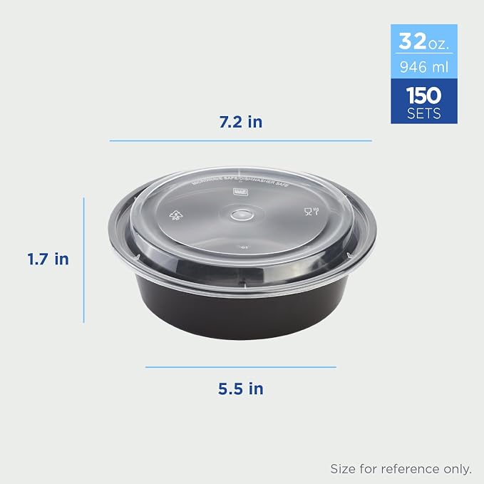 Karat Meal Prep Containers [32 oz - 150 ct] Reusable & Disposable Take Out Bowls with Lids - Microwave & Dishwasher Safe Bento Boxes - Image 2