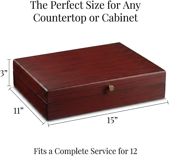 Royalty Art Silverware Storage Box, Flatware Organizer, 15x11x3 In | Flip-open cutlery case, felt lining, tarnish-free, forks knives spoons, elegant dining decor - Image 3