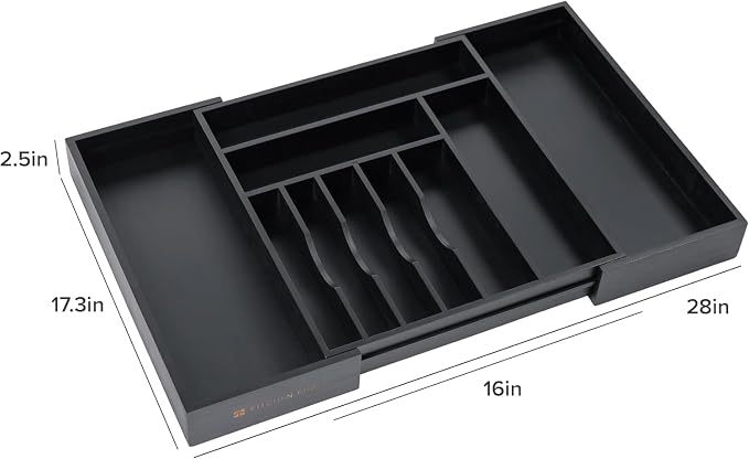 Silverware & Utensil Drawer Organizer, 16-28 in, Black Bamboo | Cutlery, flatware, food-safe contract grade, kitchen drawer fit - Image 8