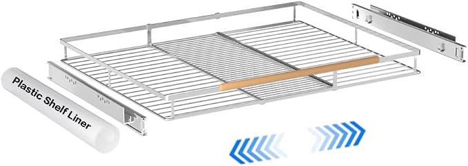 Large Pull Out Kitchen Cabinet Organizer, 22.7''-39.8''W x 22''D, Heavy Duty Slide Out Pantry Shelves Sliding Drawer Storage for Kitchen, Under Sink, Bathroom, Wardrobe, Steel Metal by PerfectdesignforyourHOME