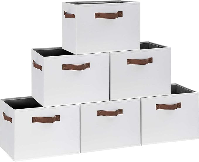 GhvyenntteS 6 Pack Large Fabric Storage Bins with Handles, 15x11x9.6 Inch Storage Baskets for Shelves, Foldable Closet Storage Bins for Shelves, Closet Organizers and Storage Boxes, White by GhvyenntteS