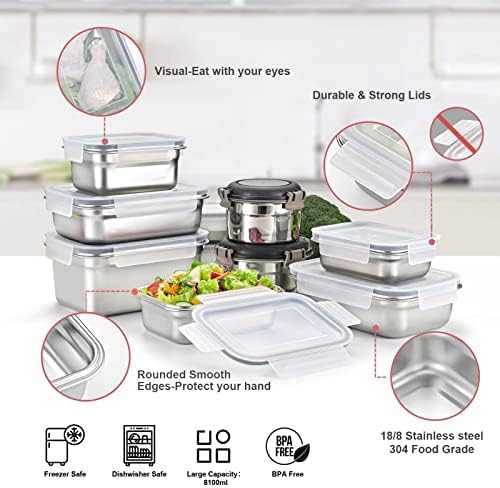 Cykorxicc 12PC 304 Stainless Steel Food Storage Containers with Lids Leakproof, Meal Prep Container Airtight, Lunch Boxes, Kimchi Containers for food storage Nestable | Oven/Dishwsher/Freezer Safe - Image 4