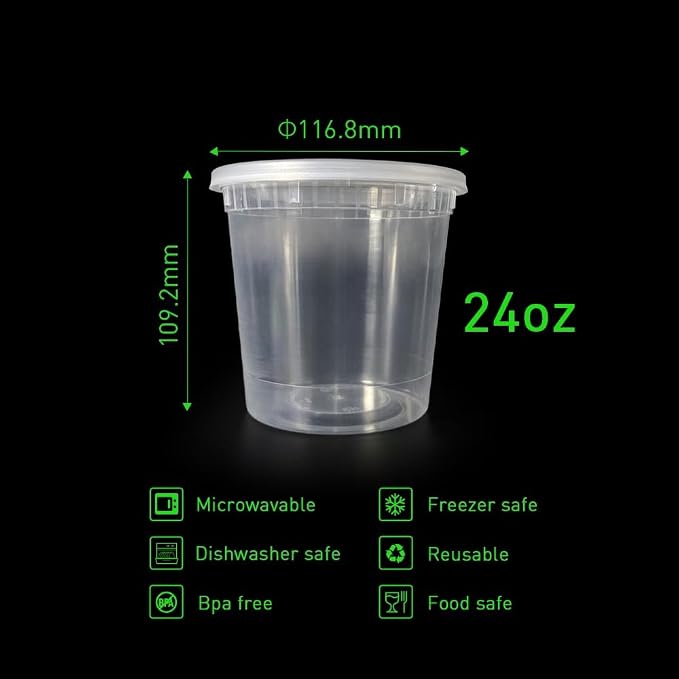 X PACK 24 oz [240 set] Reusable Deli Containers with Lids-Durable Food Storage Containers, Soup Bowl Airtight Seal | BPA Free | Stackable | Leakproof | Microwave/Dishwasher/Freezer Safe - Image 2