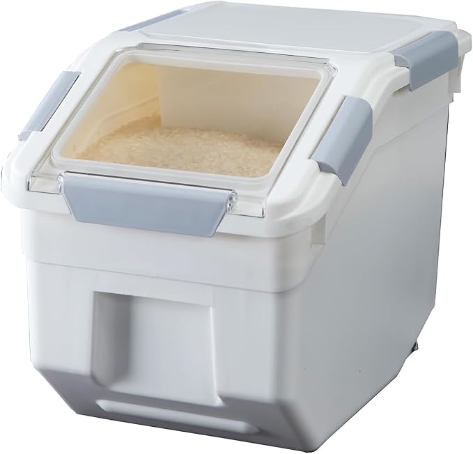 10 Liter / 20 lbs Rice Storage Container with Measuring Cup, BPA free, For Rice | Grain | Pet Food | Flour, 1 count, White by HANAMYA