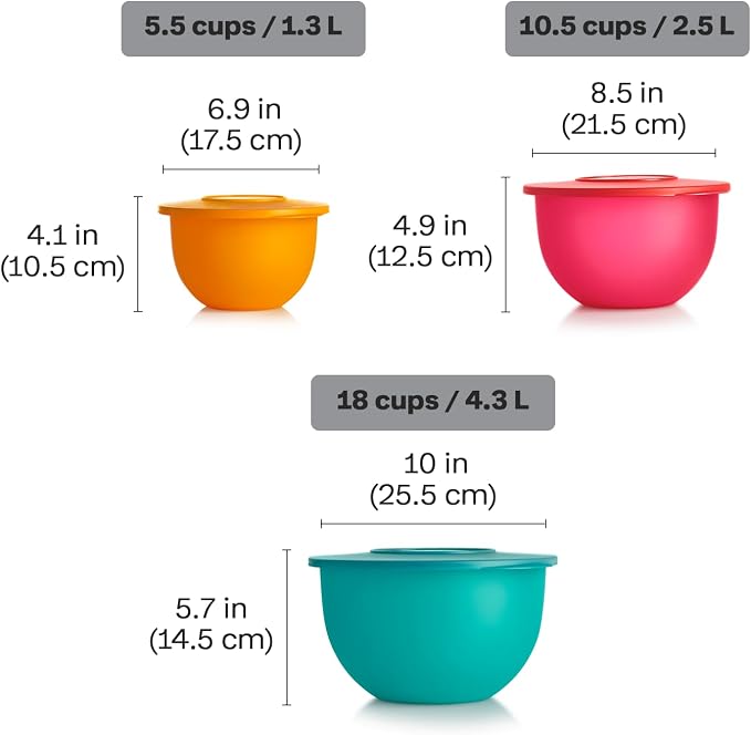 Tupperware Impressions Classic 3 Bowl Food Storage Set in Multi Colors, Dishwasher Safe and BPA Free (3 Containers, 3 Lids) - Image 3