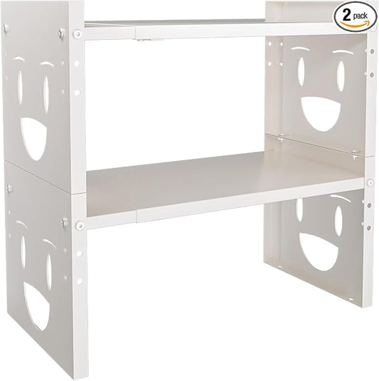 Fun-Face Expandable Cabinet Shelf Organizer,Adjustable Height & Width, Stackable Metal Storage Rack,Kitchen Spice Rack, Pantry Shelf, Countertops (2, White) by Ipotivespaceorganization