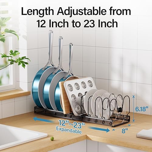 Pots and Pans Organizer Under Cabinet, Expandable Cutting Board Pot Lid Organizer for Cabinet - Image 7