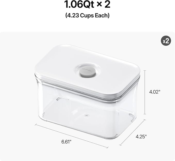 VAKUEN Premium Airtight Food Storage Containers, Rectangular 2PC(1.06qt), Smart One-Click Seal Lid, No Hinges, Patented Double Silicone Lining, 100% Leak Proof, BPA-FREE, Dishwasher, Microwave Safe - Image 2