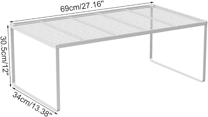 Kitchen Cabinet Storage Shelf Stackable Wire Spice Rack Organizer Heavy Duty Space Saver for Bathroom Bedroom Closet Laundry Room Office Countertop - White, Pack 1 - Image 2