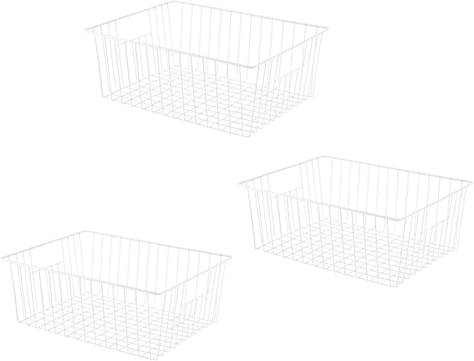 Freezer Organizer Bins - 3 Pack Stand Up Freezer Baskets for 16，17，21 cu.ft Upright Freezer, Wire Storage Baskets with Built-in Handles, Easy to Access Frozen Food Allow Air Circulation, White by lonpute