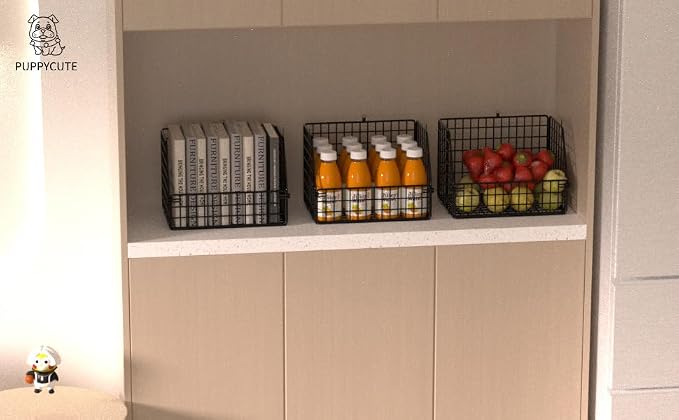 PUPPYCUTE Stackable Wire Storage Baskets for Kitchen Closet Pantry, Hanging Closet Organizers Storage Shelves Organization, Wall Mount Metal Basket Bins, Clothing Vegetable & Fruit Organizer 5 pcs - Image 5