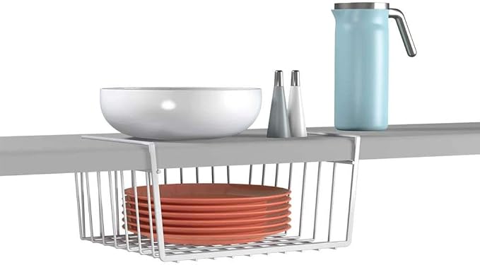 Modern Home Under Shelf Wire Storage Baskets – Hanging Organizer Rack for Cabinet, Pantry, or Closet – White Metal Basket for Kitchen, Towels, or Office – No Tools Required (Set of 2 11") - Image 7