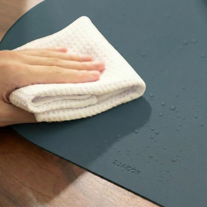 Steel Blue Oval Silicone Placemats Set of 4 – Heat Resistant, Waterproof, Easy to Clean Non-Slip Modern Dining Table Mats – Premium Leather Textured Japandi Kitchen Decor - Image 5