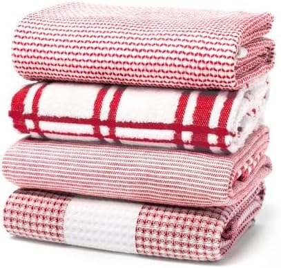 MÜkitchen Premium Kitchen Towels, 20x30 inches, 100% Cotton, Set of 4 (Crimson) by M%C3%BCkitchenKitchenEssentials