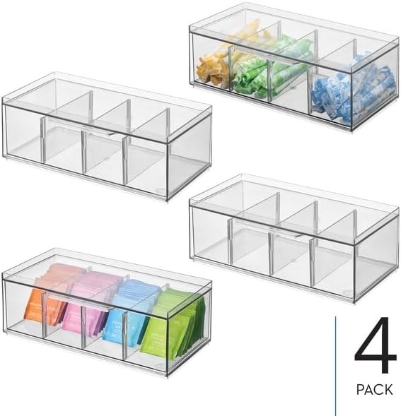 iDesign XL Tea Bag Organizer, 4-Section Clear Stackable, 4-Pack | For Counter, Storage Drawer, For Cabinet - Image 2