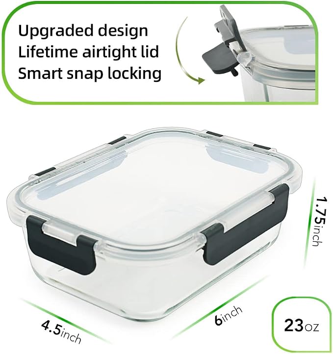 DAS TRUST 10 Pack Glass Meal Prep Containers Microwave Safe Meal Prep Bowls Food Storage Containers Glass Food Prep Containers with Lids Lunch Containers for Adults Meal Prep Lunch Box Bento Boxes - Image 2