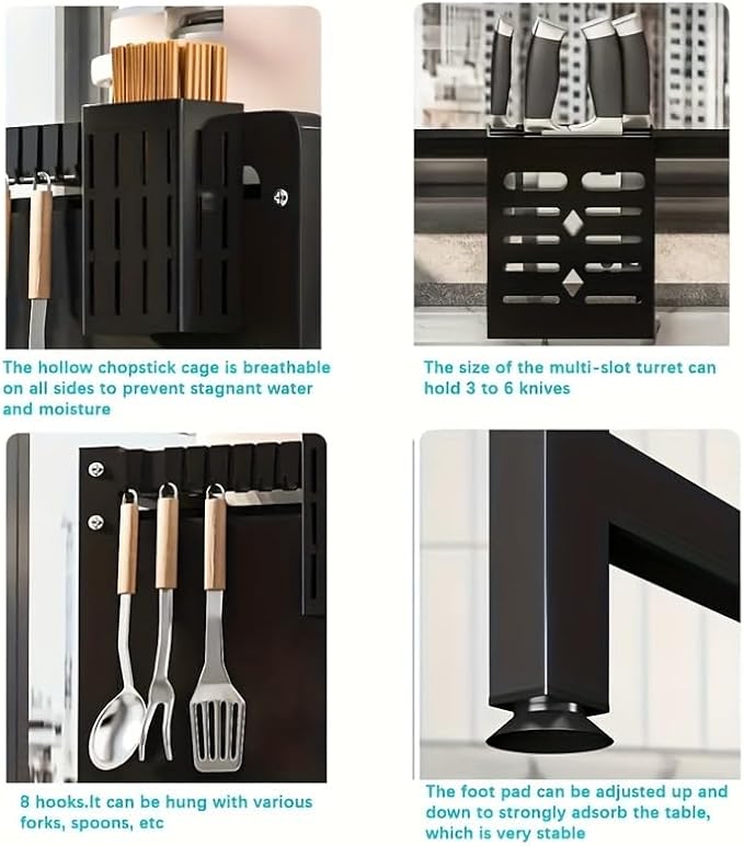 Over The Sink Dish Drying Rack, Over Sink Dish Drain Drying Rack for Kitchen Storage of Dishes and Cutlery, Space Saving Dish Rack with Cover, (Black, 33.5 inch) - Image 5