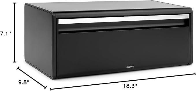 Brabantia Rectangular Fall Front Bread Box | Matt Black | Large Metal Front Opening Bread Store for Kitchen Countertop | Flat Top for Extra Storage, Magnet Closing Lid | Fits 2 Loaves - Image 6