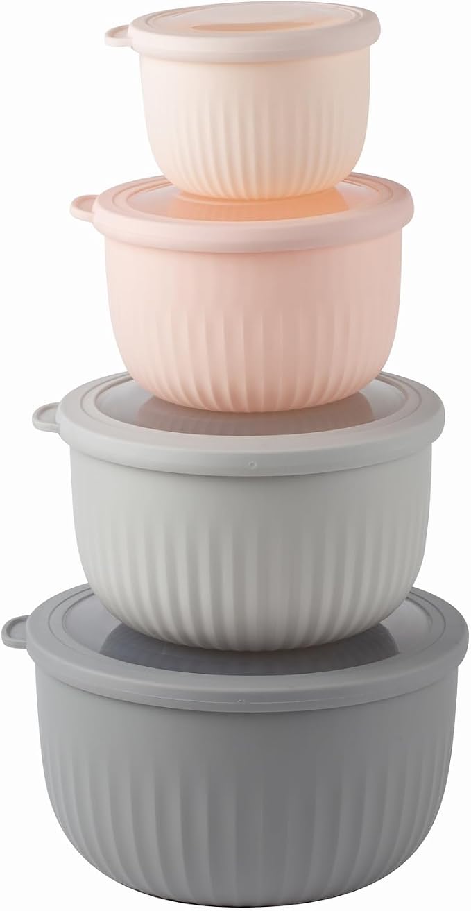 COOK WITH COLOR Prep Bowls with Lids- Wide and Deep Nesting Plastic Small Mixing Bowl Set with Lids, 8 Piece Set - Deep Bowls, Grey/Pink by CookwithColor
