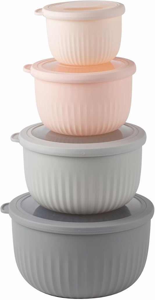 COOK WITH COLOR Prep Bowls with Lids- Wide and Deep Nesting Plastic Small Mixing Bowl Set with Lids, 8 Piece Set - Deep Bowls, Grey/Pink by CookwithColor